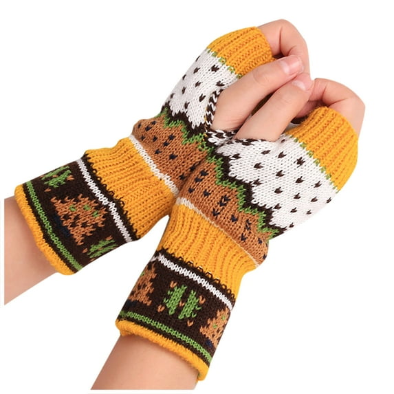 Honeeladyy Discount Women's Knitted Gloves Half Finger Gloves olor Warm Christmas Gloves