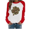 thumbnail image 1 of Honeeladyy Savings Happy Holiday Shirt for Women Leopard Shamrock Printing Tops St. Patrick's Day Long Sleeve Blouse Casual Comfy Tops Red, 1 of 3