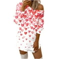 thumbnail image 1 of Honeeladyy Discount Women's colorful Love Printed Pullover Long Sleeve Crewneck Loose Top Casual Comfy Mini Dress Valentine's Day Gift Dress, 1 of 5