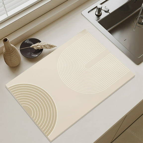 Honeeladyy Dish Drying Mat for Kitchen Counter Super Absorbent Drainer Mats with Non-slip Rubber Backed Hide Stain Heat Proof Easy to Clean Dish Rack Mat (Beige, S-12"x16")