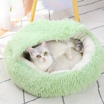 Honeeladyy Dog Beds & Cat Cave Bed with Hooded Cover, Washable Round Beds for Small Medium Pets, Non-slip Faux Fur Fluffy Coved Bed for Improved Sleep, Green (15.75"x15.75")