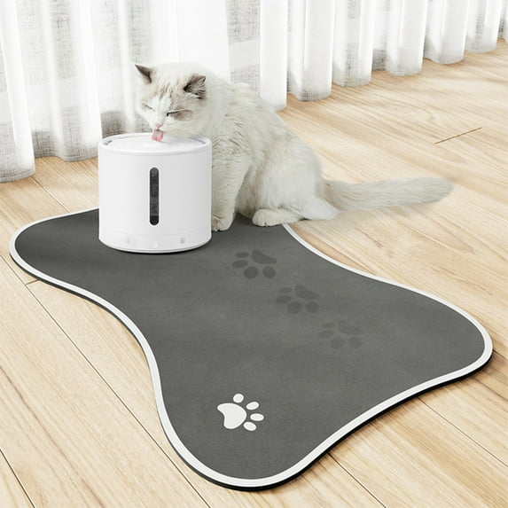 Honeeladyy Dog Cat Food Mat Rapid Absorbent Pet Feeding Mat Bone Shaped Dog Placemat Water Bowl Mat with Rubber Backing, No Stains Dog Cat Food Mats Indoor, 15.74"x11.81" - Dark Gray