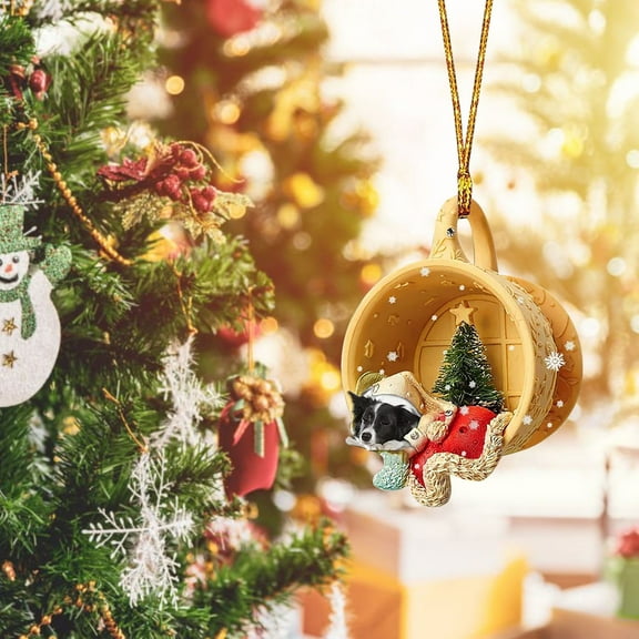 Honeeladyy Dog Sleeping in a Cup Christmas Ornament, Christmas Hanging Ornament, Personalized 2D Acrylic Dog Christmas Ornaments, Dog Christmas, Dog Ornament, Gift for Dog Lovers