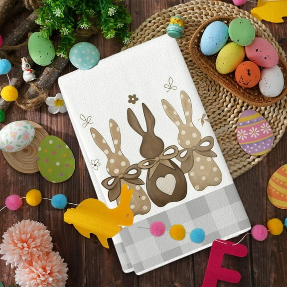 Honeeladyy Easter Bunny Kitchen Towels, 16x24 Inch Decorative Dish Towels Absorbent Quick Drying Hand Cloths Hanging Reusable Cleaning Dishcloths for Cooking Housewarming