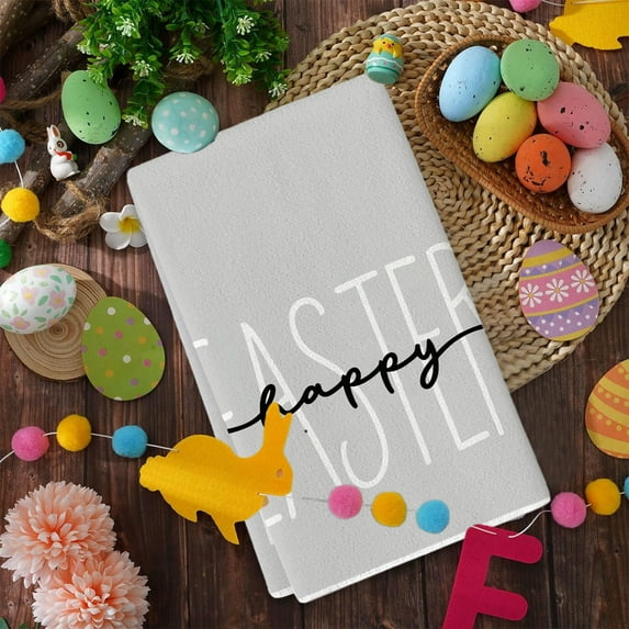 Honeeladyy Easter Bunny Kitchen Towels, 16x24 Inch Decorative Dish Towels Absorbent Quick Drying Hand Cloths Hanging Reusable Cleaning Dishcloths for Cooking Housewarming