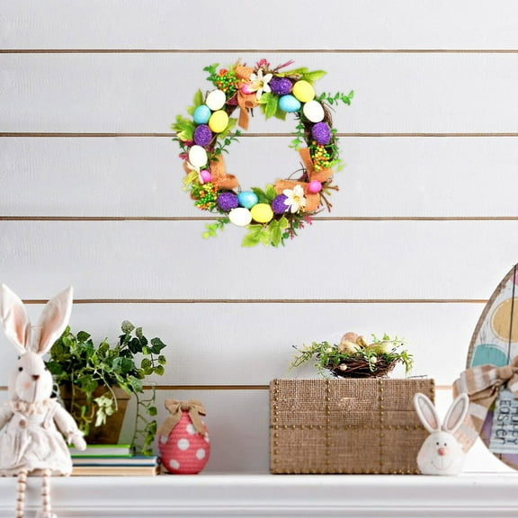 Honeeladyy Easter Wreath for Front Door, 7.87 Inches Cute Straw Handmaded Wreath with Bunny Eggs Flower, Easter Bunny Wreath for Wedding Outdoor Garden Front Door Wall Farmhouse Decor