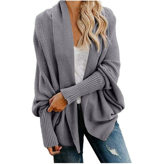 Honeeladyy Fall Cardigan Sweaters for Women Oversized Chunky Kimono Slouchy Wrap Batwing Sleeve Open Front Outwear Coat Dark Gray XL