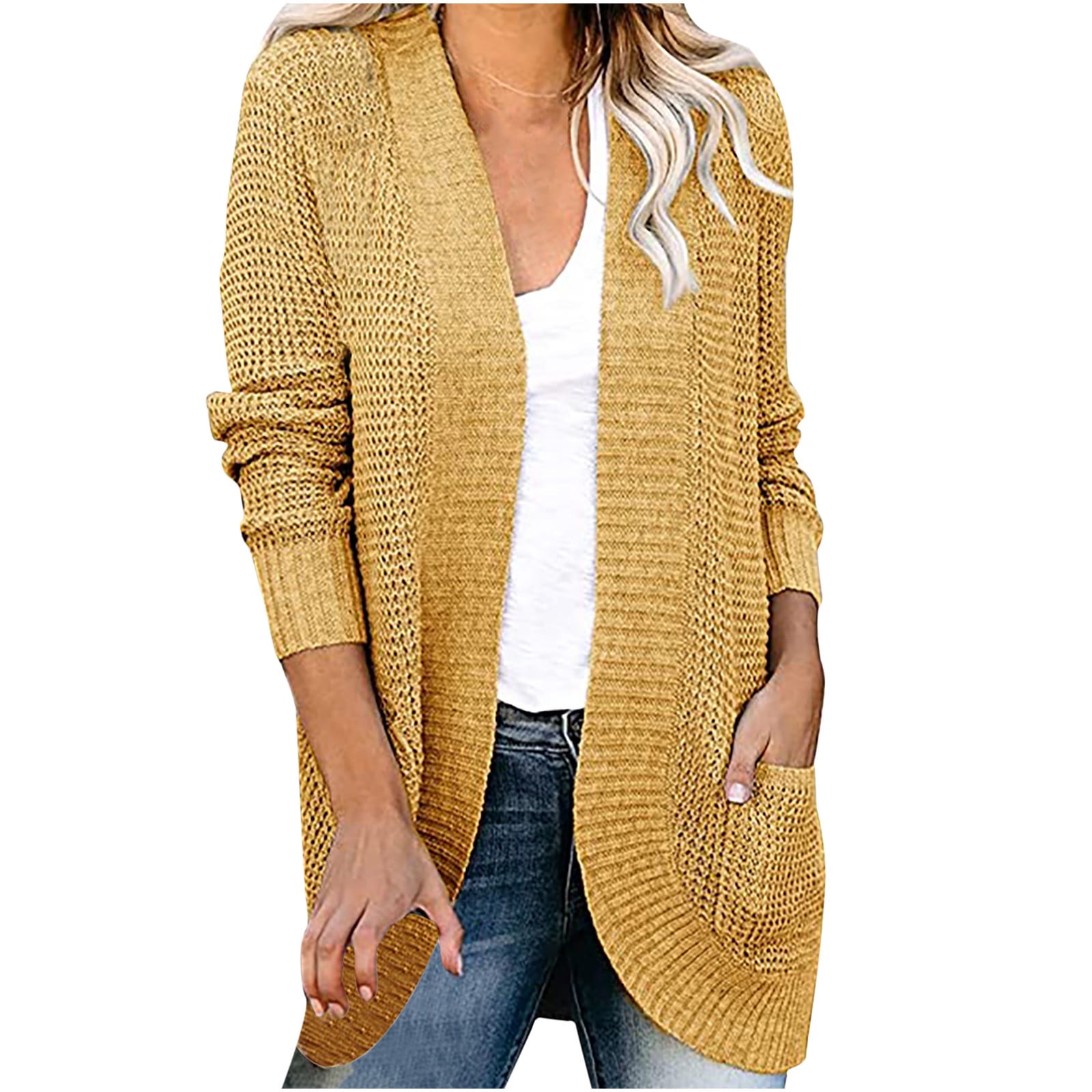 Mustard waffle knit cardigan best sale