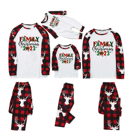 Honeeladyy Family Christmas Pajamas Matching Sets PJ's Sleepwear Printed Top and Plaid Pants with Pockets Red 2Years