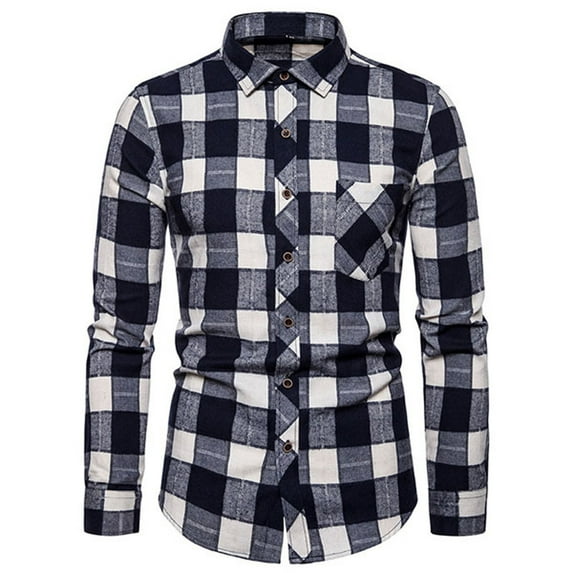Honeeladyy Fashion Men Casual Plaid Print Pocket Long Sleeves Shirt Blouse