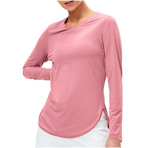 Honeeladyy Fashion Women Long Sleeve Comfortable Breathable Round--Neck Shirt Tops for Home Leisure (Pink,2XL)