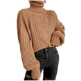 thumbnail image 1 of Honeeladyy Fashion Women Solid Long Sleeve Pullove Turtleneck-Neck Casual Sweater Tops, 1 of 1