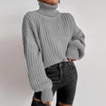 thumbnail image 1 of Honeeladyy Fashion Women Solid Long Sleeve Pullove Turtleneck-Neck Casual Sweater Tops, 1 of 6