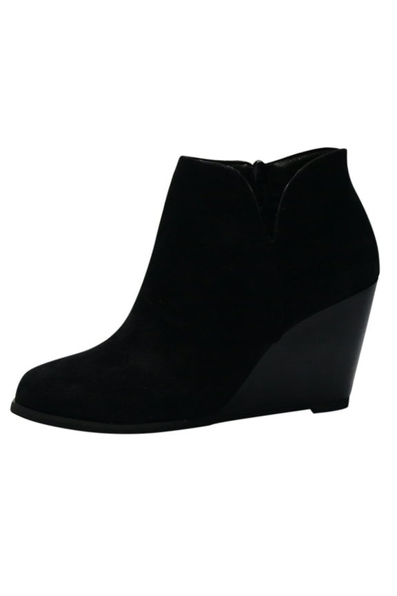 Fashion Women Suede Wedges Zipper Solid Color Short Booties Round Toe Shoes Black Clearance under 10$