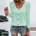 thumbnail image 1 of Honeeladyy Fashion Women's Button Round-Neck Long Sleeve Casual T-shirt Blouse Outwear (Mint Green,2XL), 1 of 5