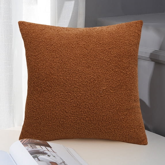Honeeladyy Faux Fur Plush Throw Pillow Covers 17.71x17.71 inch Luxury Soft Fluffy Solid Color Decorative Pillow Covers for Sofa, Couch, Living Room - Coffee