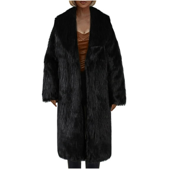 Honeeladyy Faux Fur Winter Long Soft Coat Women's Warm Fur Jacket Overcoat Topcoat Outerwear Black XXXL