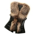 thumbnail image 1 of Honeeladyy Faux Leather Vest Women with Fur Collar Winter Coats Bowknot Jackets Waistcoat Fall Outerwear Brown L, 1 of 3