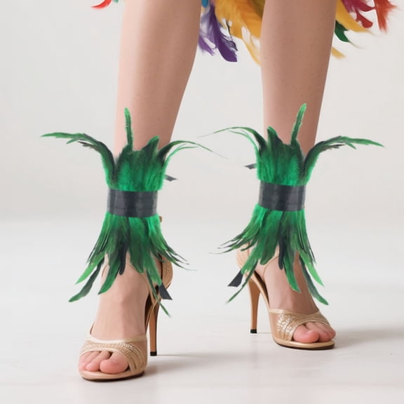 Honeeladyy Feather Leg Warmers Boots Cuff Cover Ankle Bracelets Ankle Cuff Ankle Wrap Feather Cuffs Socks Christmas Costume for Performances, Model Walks, Makeup Balls, Green