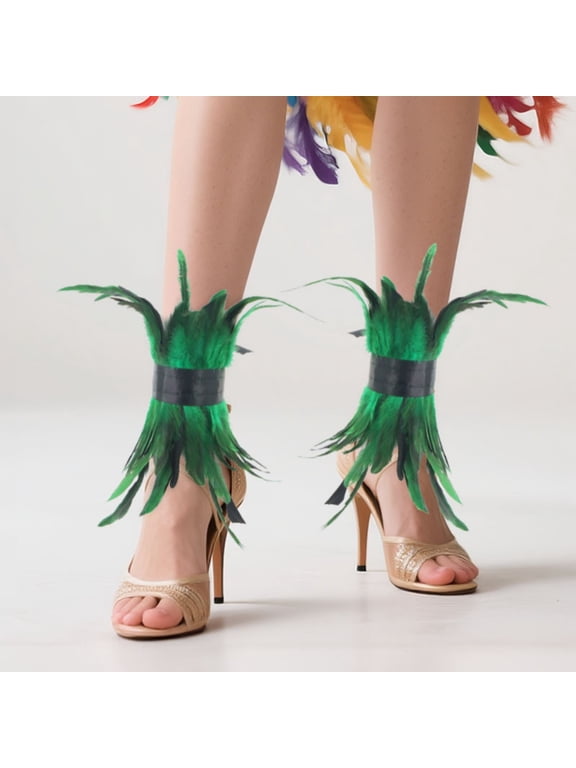 Feather Leg Warmers Boots Cuff Cover Ankle Bracelets Ankle Cuff Ankle Wrap Feather Cuffs Socks Christmas Costume for Performances, Model Walks, Makeup Balls, Green