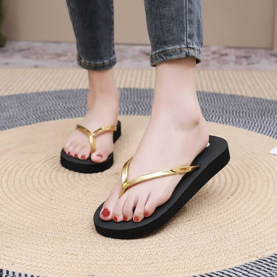 Honeeladyy Flip Flops For Women Thong Sandals Comfortable Slippers Casual Summer Beach Slippers Gold 38