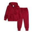 thumbnail image 1 of Honeeladyy Girls Velour Zip Up Hoodie Sweatsuit ,Solid Color Fleece Tracksuit Set Fall Winter Spring Jogger Suit Casual Outfits Birthday Gift Wine 8-9Years, 1 of 8