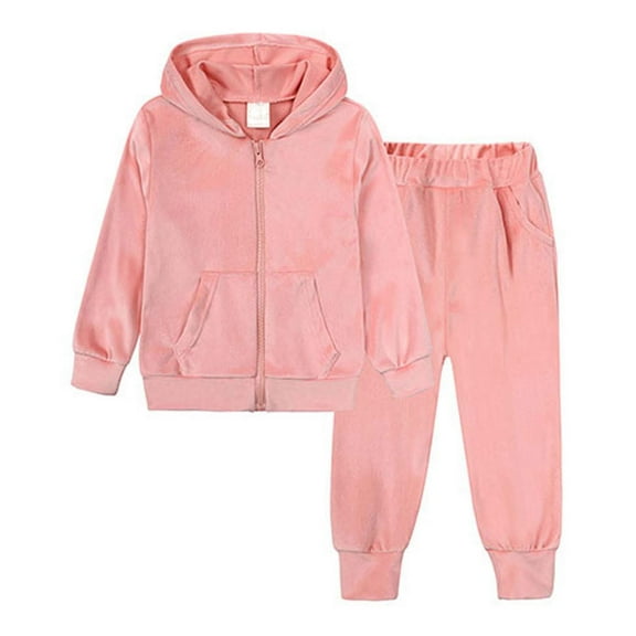 Honeeladyy Girls Velour Zip Up Hoodie Sweatsuit ,Solid Color Fleece Tracksuit Set Fall Winter Spring Jogger Suit Casual Outfits Thanksgiving Gift Pink 12-13Years
