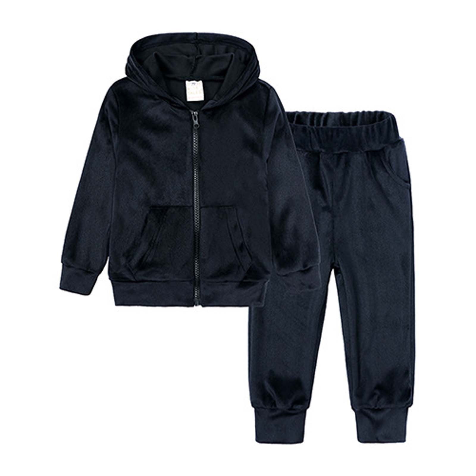 BLACK NEON RIB ZIPPER GIRLS FLEECE SWEATSHIRT JOGGER SET - BLACK