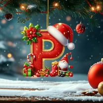Honeeladyy Gnome 26 Letter Ornaments for Christmas Tree Xmas Hat Xmas Gifts Alphabet Monogram Christmas Tree Decorations Hanging Initials Pendant for DIY Crafts Holiday Party, P