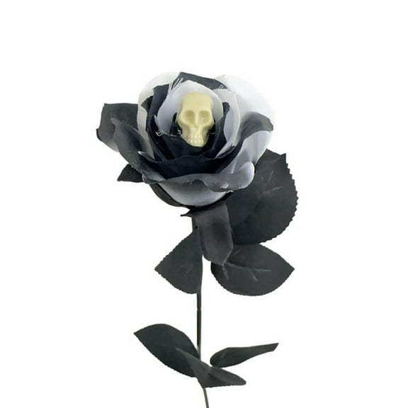 Honeeladyy Halloween Artificial Roses with Skeleton 2024 New Fake Black Roses Bouquet Faux Halloween Flowers with Skeleton Decorations for Halloween Party Home Outdoor Indoor Decor