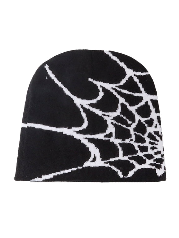 Halloween Beanie Hat Spider Web Print Beanie for Men Women Winter Warm Knit Hat for Climbing Skiing and Hunting