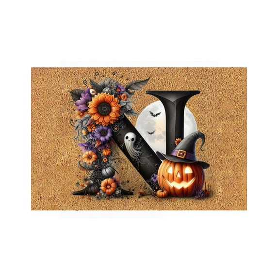 Honeeladyy Halloween Doormat Halloween Home Decorations, Bats Pumpkin Flower Non-Slip Welcome Mats for Front Door, Indoor Outdoor Novelty Rug for Home Kitchen Floor Halloween Decor