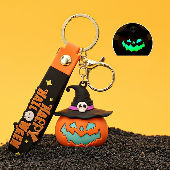 Honeeladyy Halloween Glow in The Dark Pumpkin Keychain Luminous Pendant For Backpack Purse Keys Spooky Accessory Party Favor Gift Decor