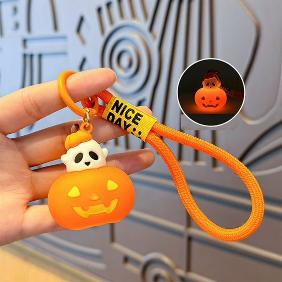 Honeeladyy Halloween Light Up Pumpkin Keychain with Electronic Light for Keys Backpacks Party Favors Spooky Gift Decoration Accessories