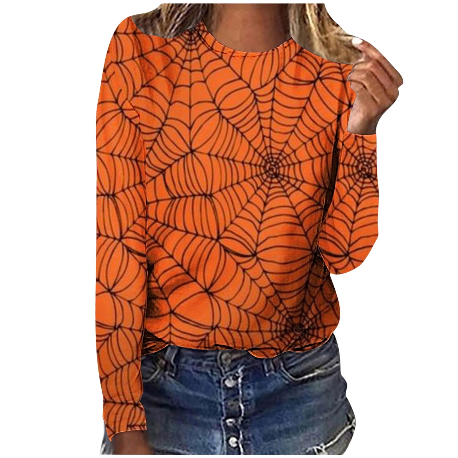 Halloween Pullover Damen Kürbis Design - Langarm Strickpullover Warm