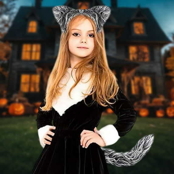 Honeeladyy Halloween Werewolf Costume Kit with Headband Tail for Men Women, Halloween Animal Dress-Up Accessories Kit