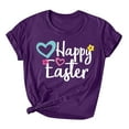 thumbnail image 1 of Honeeladyy Happy Easter Shirts for Women,Cute Graphic T Shirt Funny Letter Printed Christian Short Sleeve Tee Tops Gift Purple XXXL, 1 of 3