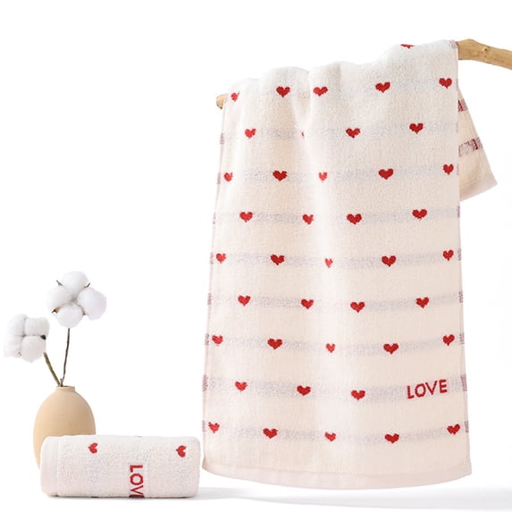 Honeeladyy Heart Print Hand Towels for Bathroom 26 X13 Embroidery Love Heart Hand Towels Cotton Super Soft High Absorbent Bath Decor for Kitchen Bathroom, Gifts for Your Lovers, White