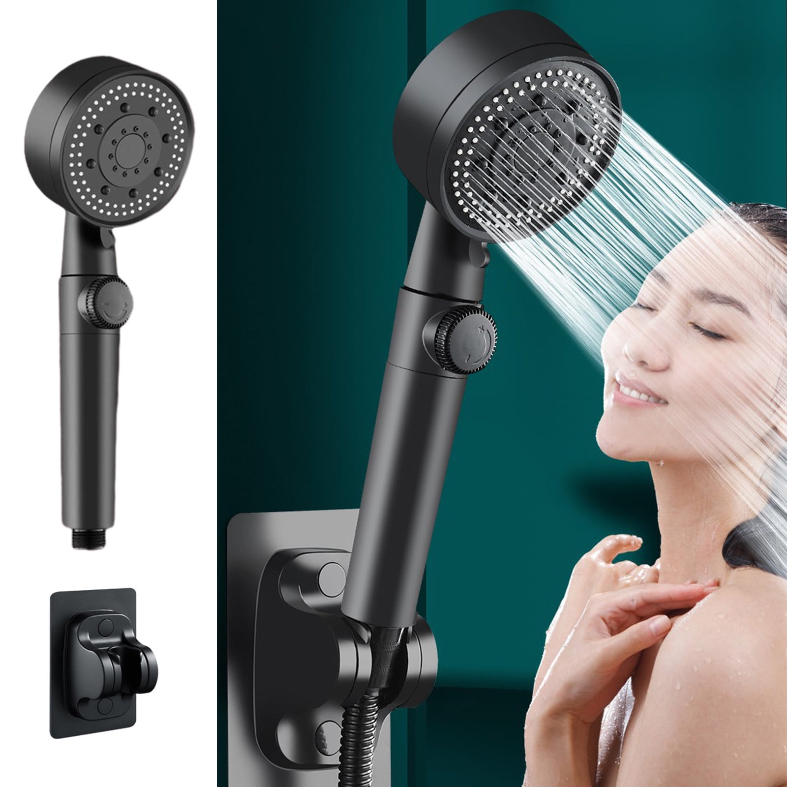 Honeeladyy High Pressure Plastic Shower Head,5 Settings Handheld Shower
