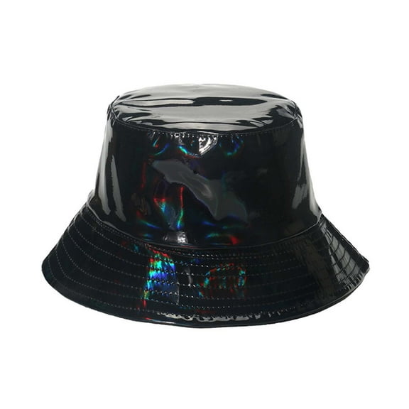 Honeeladyy Hip Hop Bucket Hat for Women & Men, Trendy Waterproof Rain Hat Reversible Shiny Hip Hop Bucket Hat for Concert Festival, Black