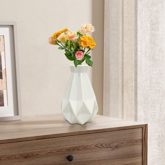 Honeeladyy Imitation Ceramic Vase for Home Decor, Plastic 8 Inch White Flowers Vase, Modern Hydroponic Vase for Centerpieces Entryway Shelf Living Room Table Office Party Meeting Decoration