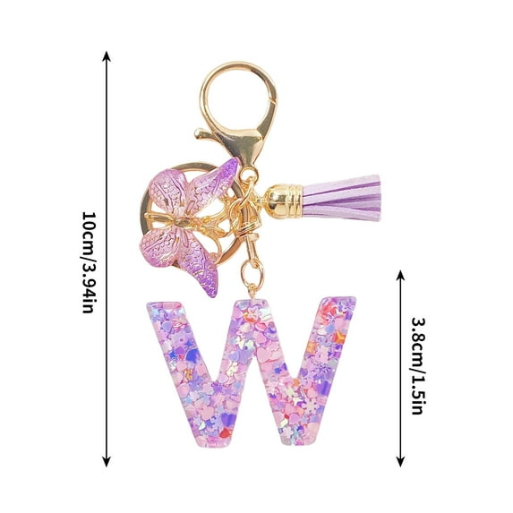 Honeeladyy Initial Letter Keychains for Women Butterfly Pink Purple Cute Car Keychain for Wallet Backpack Bag (W)