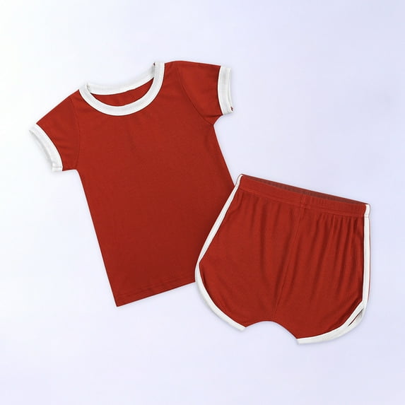 Honeeladyy Kid Baby Girls Fashion Clothes Sets Toddler Kids Baby Boys Girls Fashion Cute Solid Color Short Sleeve Shorts Cotton Casual Suit