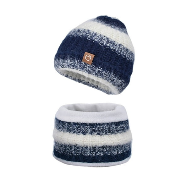 Honeeladyy Kids Winter Beanie Hat Scarf Set Toddler Winter Casual Knit Fleece Thicken Waterproof Warm Cap Neck Warmer for Boys Girls 6-13 Years, Blue