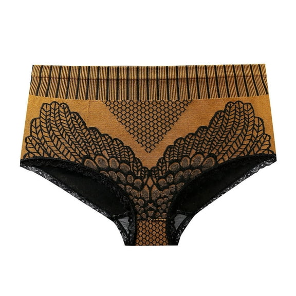 Honeeladyy Ladies Comfortable Solid Color Large Size High Waist Warm Belly Hip Lift Thin Waist Panties Underwear