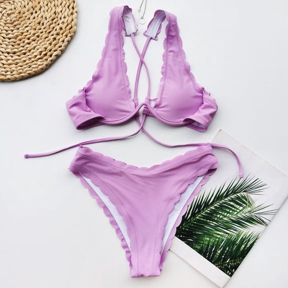 Honeeladyy Lady Women Solid Color Push-Up Padded Bra Bikini Beach Set Swimsuit Swimwear Swimsuits for Women Plus