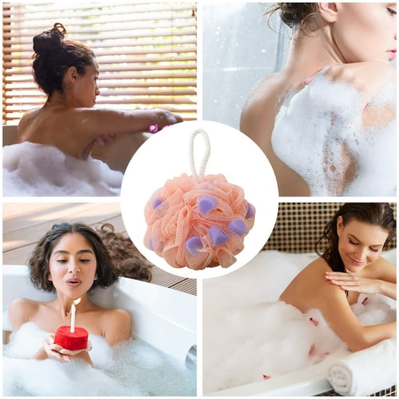Honeeladyy Large Bath Loofah Sponge for Women and Men, 4.72 Inches Shower Loofah Exfoliating Body Loofah Sponge, Solid Color Bath Soft Lightweight Mesh Pouf Ball for Exfoliating Skin (Pink)