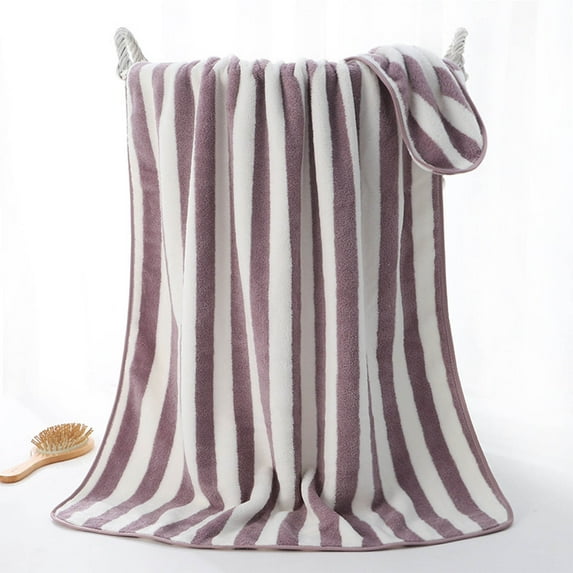 Honeeladyy Large Bath Towel (28"x55"), Oversized Bath Sheet Super Soft Highly Absorbent Stripe Bathroom Towel Microfibers Quick Dry Shower Towel for Hotel, Bathroom, Guest, Spa, Gym (Purple)