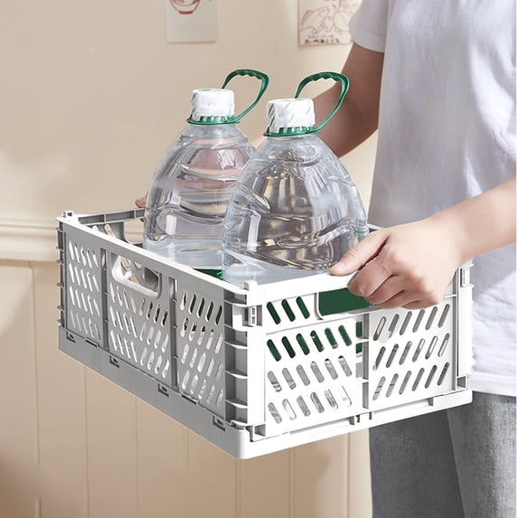 Honeeladyy Large Capacity Crates for Storage, Storage Crates Plastic Stackable, Multifunctional Wear-resistant Foldable Crate for Office Home Kitchen Bedroom Bathroom (White, 16.93"×11.72"×6.57")