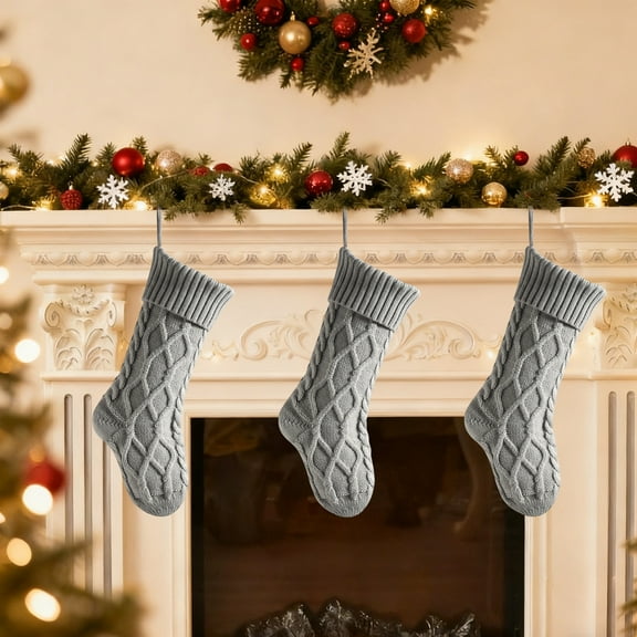 Honeeladyy Large Christmas Stockings, 18.11 Inches Knit Christmas Stockings Xmas Hanging Stockings for Family Christmas Decorations, Gray